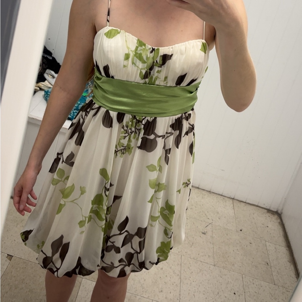 Floral Green and White Dress